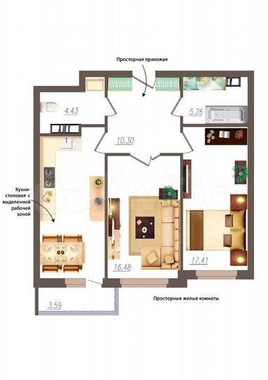 2-к. квартира, 71,4 м², 4/19 эт.