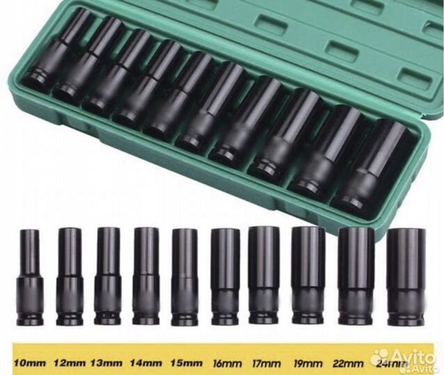 Набор ударных торцевых головок 1/2 дюйма, 10 пр