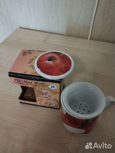 Бокал для чая, фарфор, с ситечком и крышкой, новый