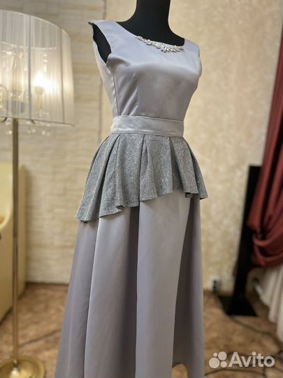 Платье с баской и болеро атлас