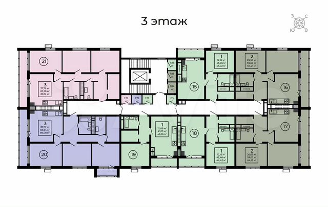 1-к. квартира, 45,1 м², 3/5 эт.