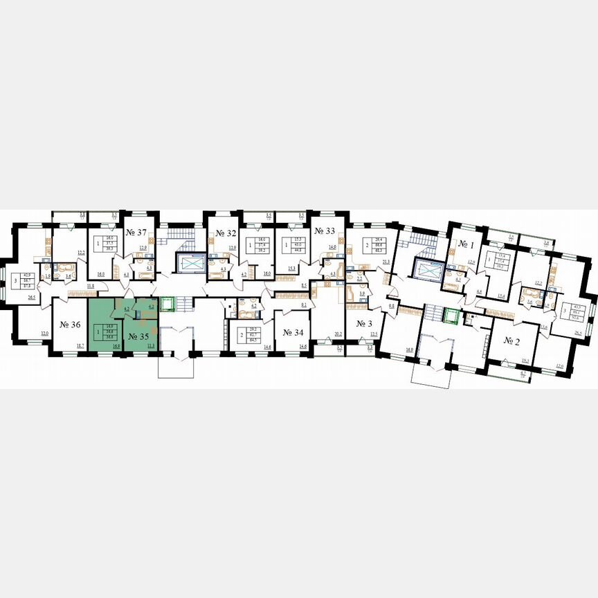 1-к. квартира, 36,6 м², 1/8 эт.