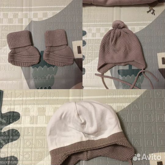 Вязанный комбинезон, шапочка и пинетки