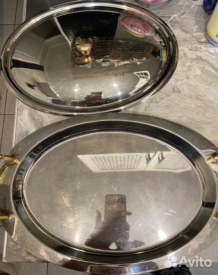 Блюдо овальное с крышкой Евро из пищевой стали с т