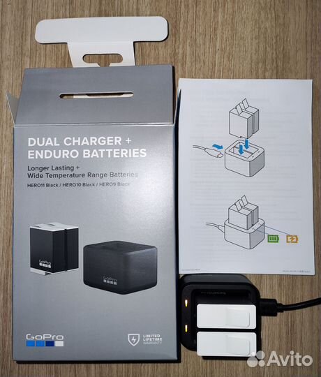 Gopro 12/11/10/9 зарядное устройство+2 enduro акб