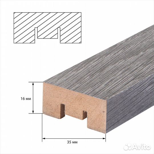 Декоративная рейка мдф 35х16х2700 мм дуб серый