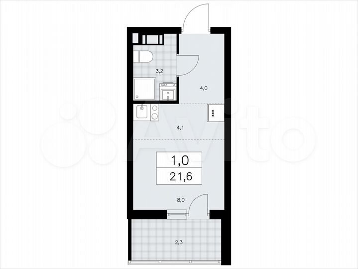 Квартира-студия, 21,6 м², 5/9 эт.