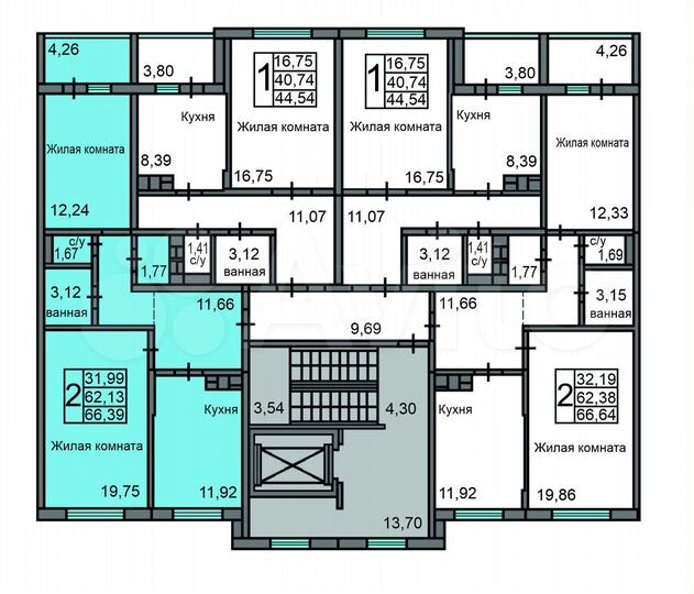 2-к. квартира, 66,4 м², 2/10 эт.
