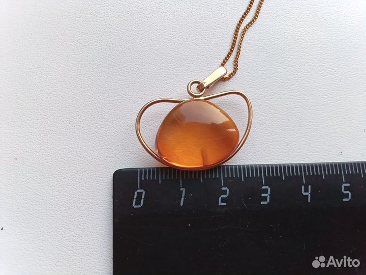 Кулон янтарь, цепочка 70см винтаж СССР золото 583