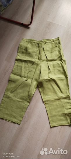 Капри женские оливковые льняные р.46(на 44-46)
