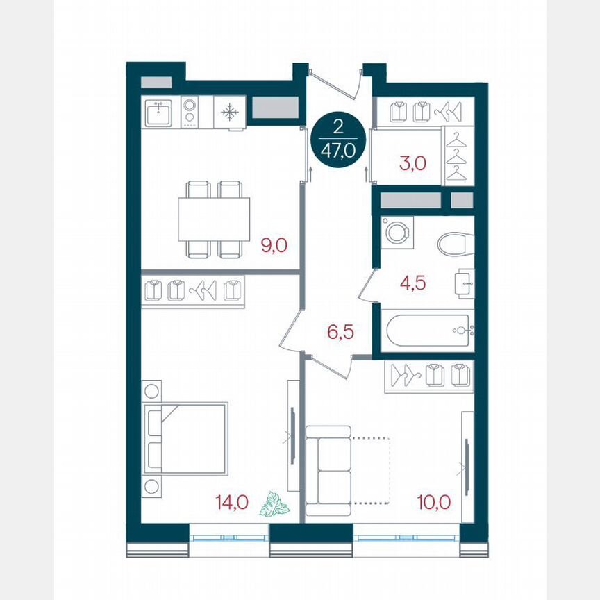 2-к. квартира, 47 м², 25/32 эт.