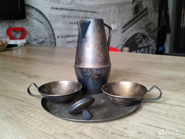 Мельхиор СССР Кофейный набор на подносе Эгоист