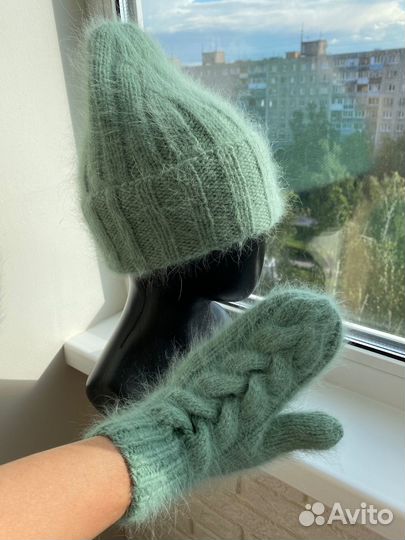 Шапка и варежки из пуха норки