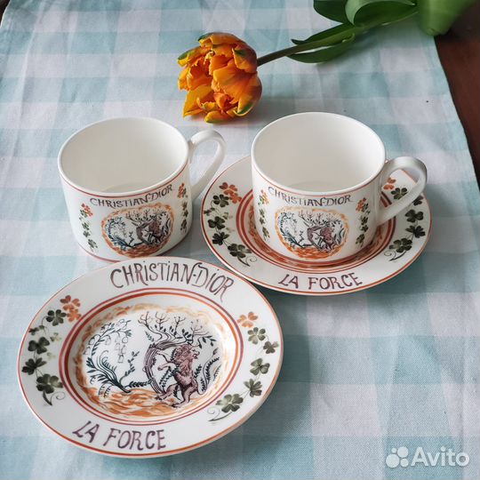 Чайные пары диор в комплекте костяной фарфор