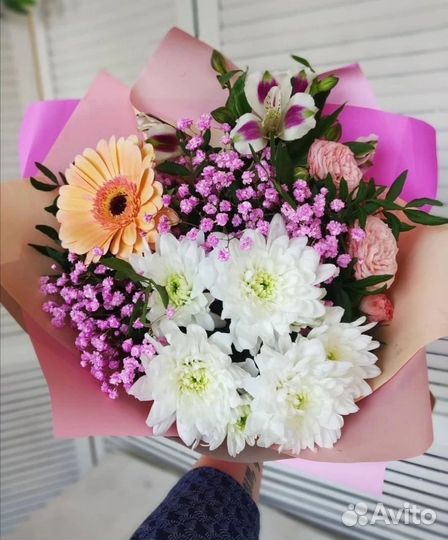 Роза, букет, хризантемы