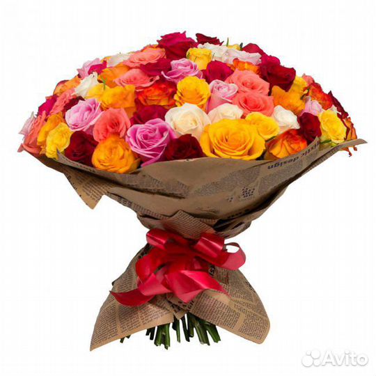 101 разноцветная роза 70 см производство Россия