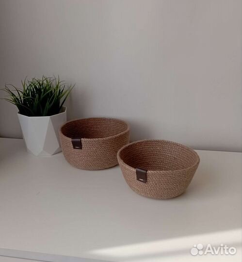 Корзины для хранения из джута, ручная работа