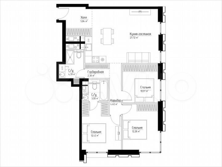 3-к. квартира, 82,5 м², 9/28 эт.