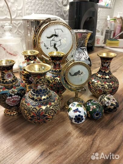 Ваза клуазоне, вышивка, яйцо, пиалы