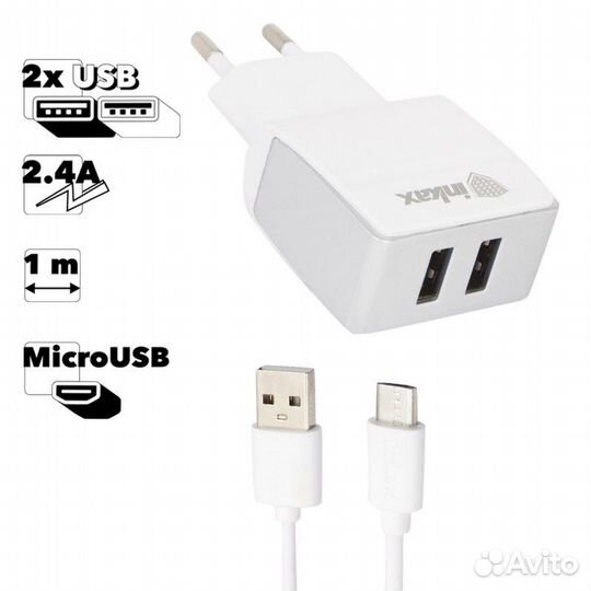 Блок питания inkax CD-23 2xUSB 2.4А+microusb