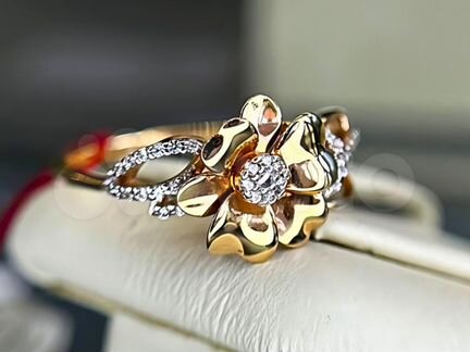 Золотое кольцо с цветком 585 пробы Новое