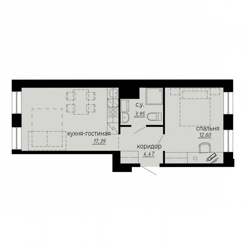 1-к. апартаменты, 38,4 м², 9/10 эт.