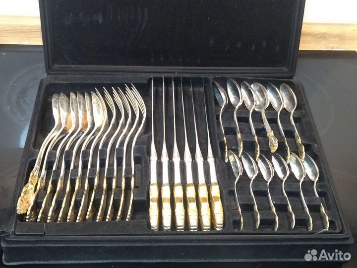Набор столовых приборов мнц с позолотой