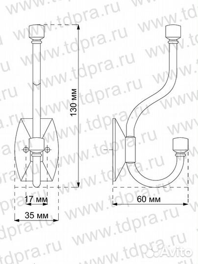 Крючок двухрожковый Антик 03 SH черный матовый