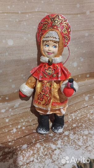 Новогодняя игрушка из ваты, куколка, снегурка
