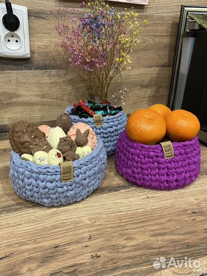 Вязаные трикотажные корзинки ручной работы