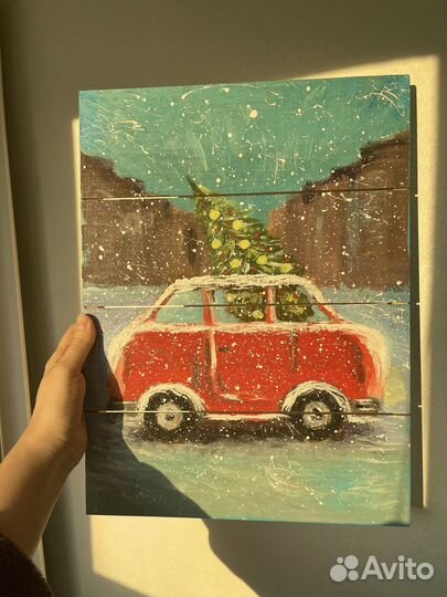 Картина на дереве Новогодняя