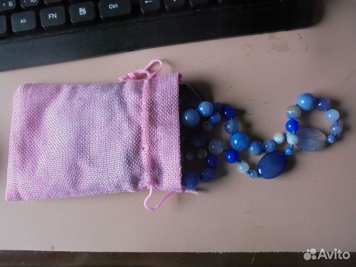 Бусы натур синий агат 130 см Россия