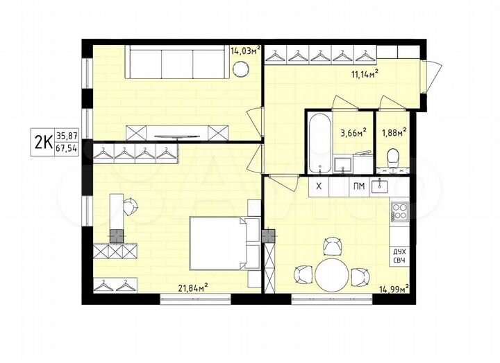 2-к. квартира, 67,5 м², 16/16 эт.