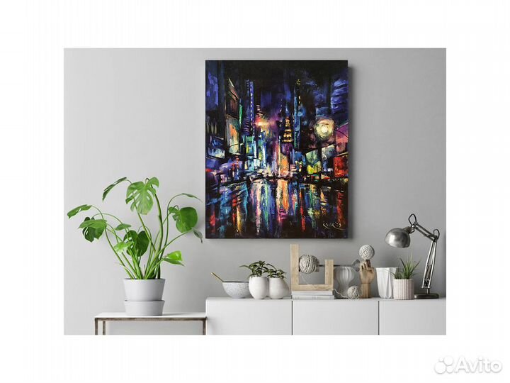 Картина ночной город маслом на холсте 40х50 см