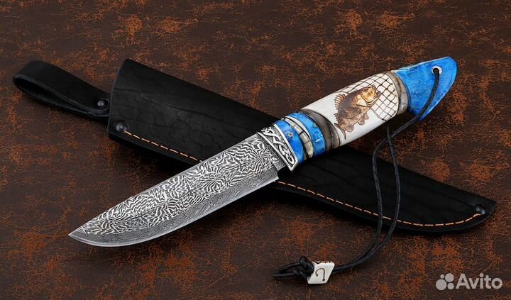 Нож Барракуда дамаск торцевой, рукоять карельская