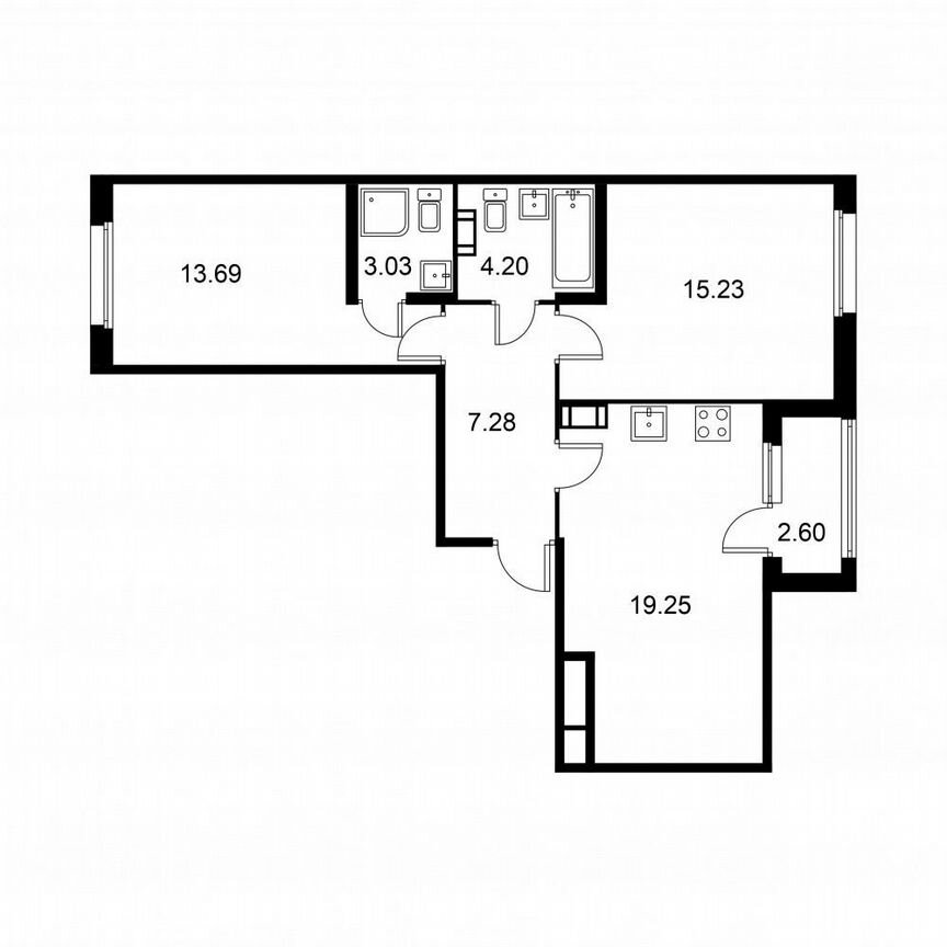 2-к. квартира, 64 м², 4/9 эт.