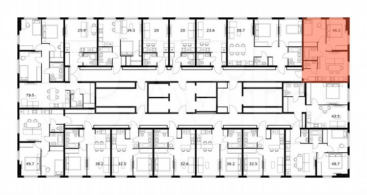 2-к. квартира, 46,2 м², 19/25 эт.