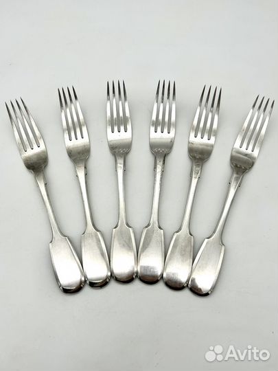 Набор 6 столовых вилок серебро 84 проба 377 гр