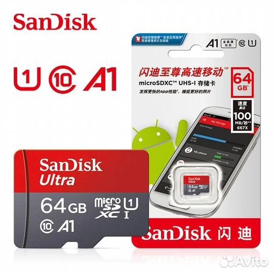 SanDisk карта памяти Micro SD, TF, класс 10, 64 гб