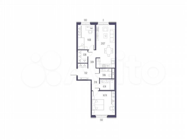 2-к. квартира, 71,9 м², 3/10 эт.