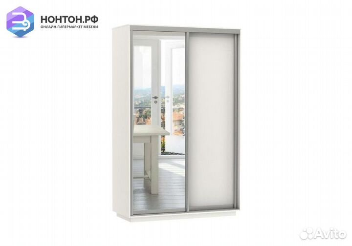 Шкаф-купе Нонтон 2-дверный с зеркалом белый снег