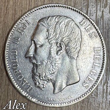 5 франков 1868 Бельгия Леопольд 2