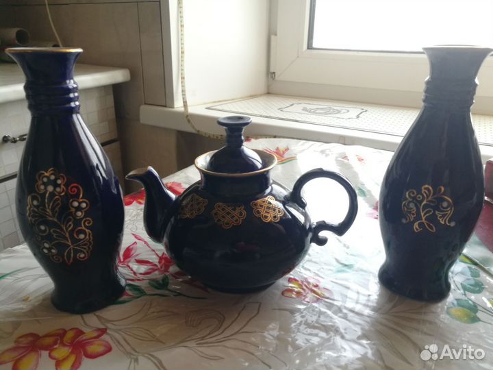 Чайник заварочный СССР и вазочки вместе