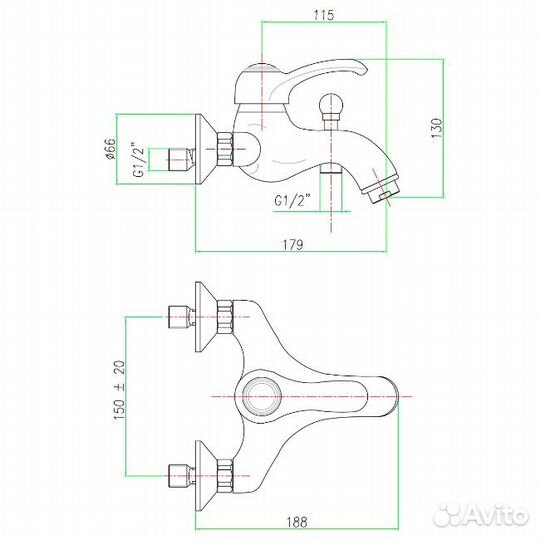 Смеситель для ванны и душа, Италия, Fiore, золото