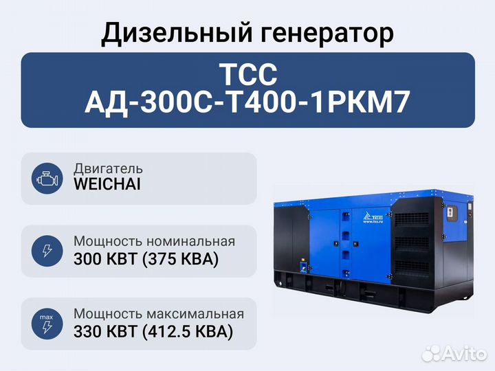 Дизельный генератор тсс ад-300С-Т400-1ркм7