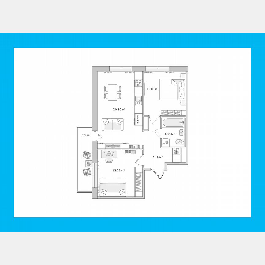 2-к. квартира, 60,4 м², 6/16 эт.