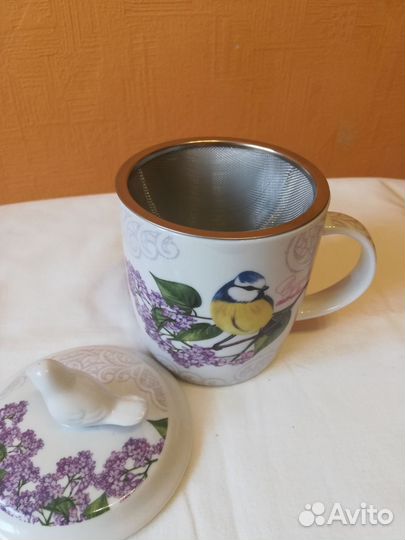 Фарфоровая, заварочная кружка с фильтром