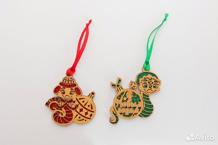 Новогодние Елочные игрушки деревянные