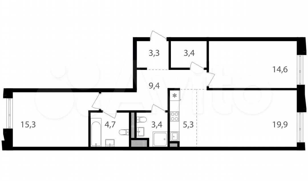 2-к. квартира, 79,3 м², 3/18 эт.