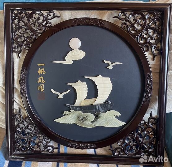 Картина панно Китай дерево нефрит